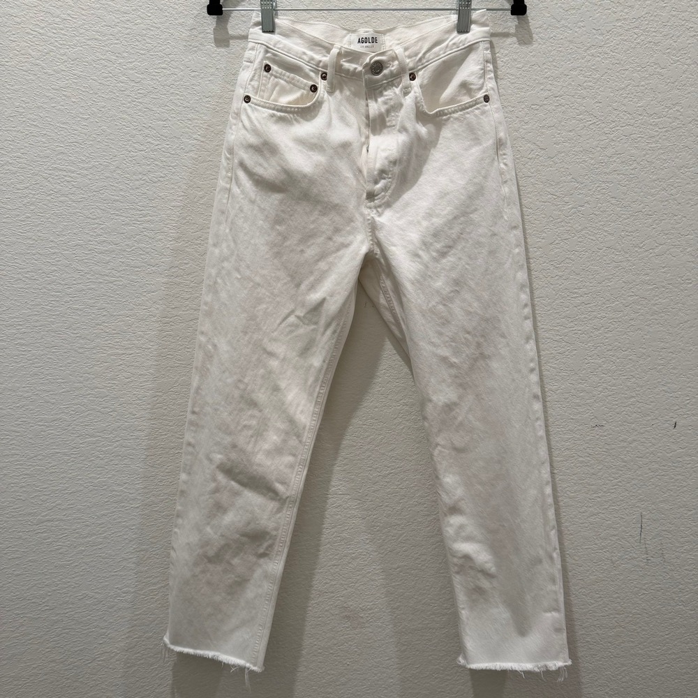 AGOLDE White High Rise Straight Leg Raw Hem Jeans Size 23